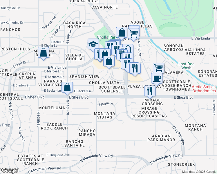 map of restaurants, bars, coffee shops, grocery stores, and more near 11375 East Sahuaro Drive in Scottsdale
