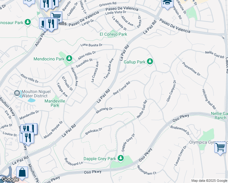 map of restaurants, bars, coffee shops, grocery stores, and more near 26111 Red Corral Road in Laguna Hills