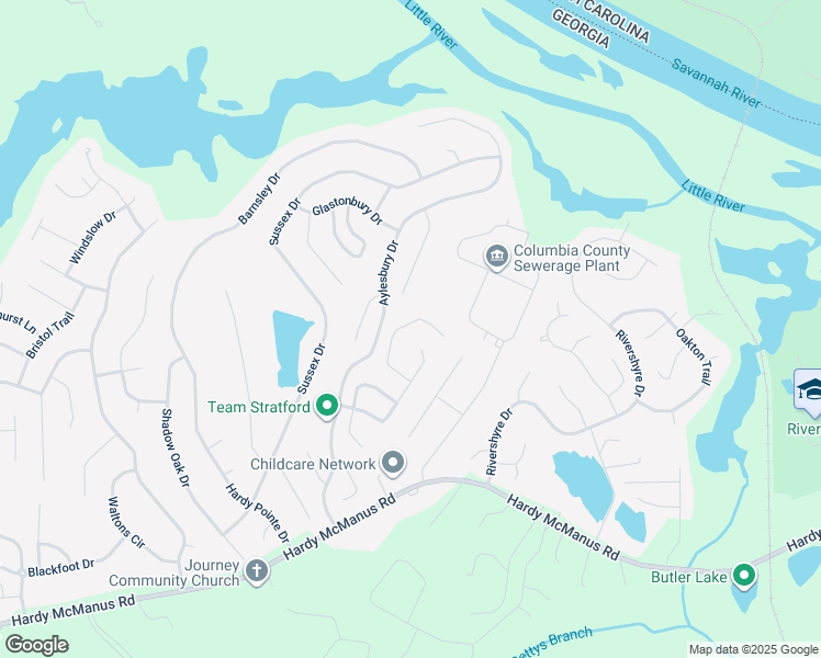 map of restaurants, bars, coffee shops, grocery stores, and more near 1425 Andover Court in Evans
