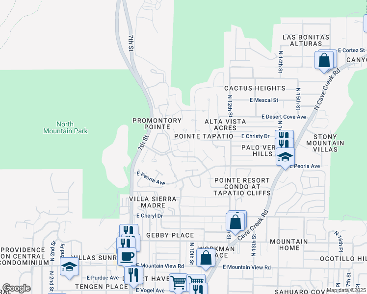 map of restaurants, bars, coffee shops, grocery stores, and more near 10657 North 9th Street in Phoenix