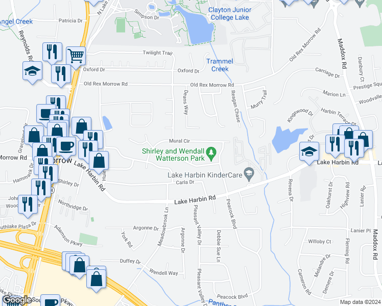 map of restaurants, bars, coffee shops, grocery stores, and more near 6277 Stratford Arms Circle in Morrow