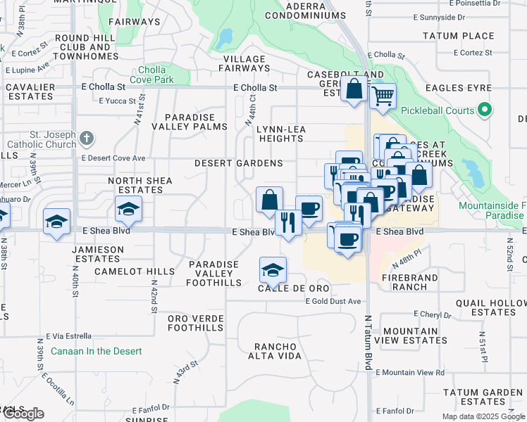 map of restaurants, bars, coffee shops, grocery stores, and more near 4507 East Becker Lane in Phoenix