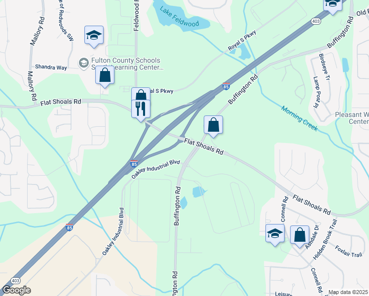 map of restaurants, bars, coffee shops, grocery stores, and more near 3740 Flat Shoals Road in Union City