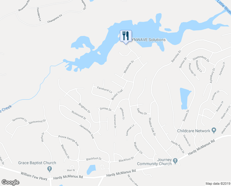 map of restaurants, bars, coffee shops, grocery stores, and more near 403 Fernhurst Lane in Evans