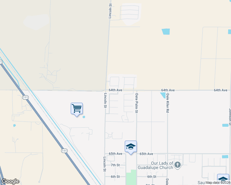 map of restaurants, bars, coffee shops, grocery stores, and more near 91060 Las Flores Way in Mecca