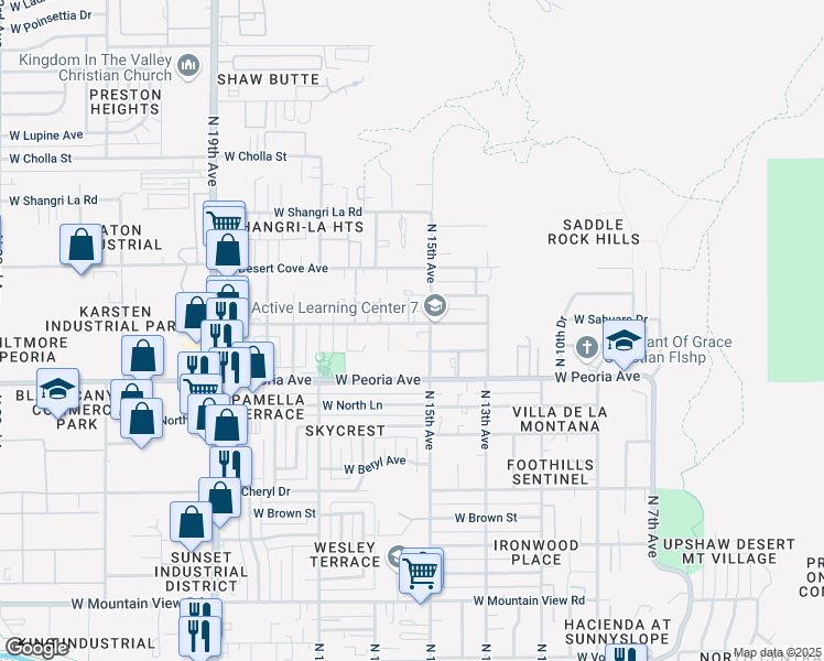 map of restaurants, bars, coffee shops, grocery stores, and more near 1517 West Sahuaro Drive in Phoenix