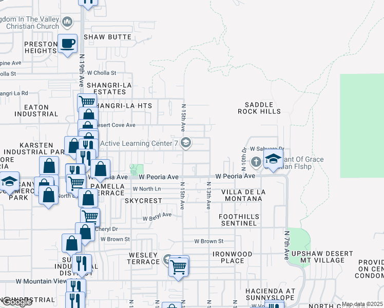 map of restaurants, bars, coffee shops, grocery stores, and more near 1495 West Sahuaro Drive in Phoenix