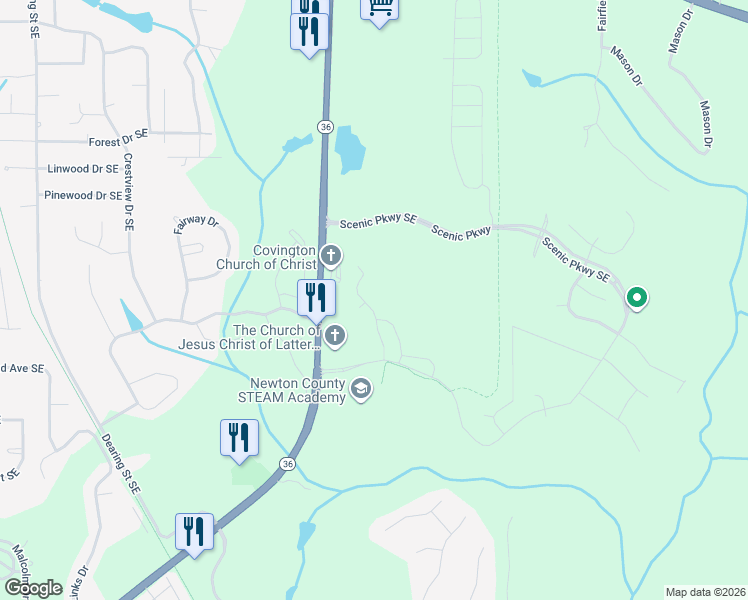map of restaurants, bars, coffee shops, grocery stores, and more near 100 Rockingham Drive in Covington