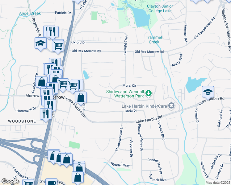 map of restaurants, bars, coffee shops, grocery stores, and more near 1780 Mural Drive in Morrow