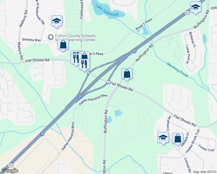 map of restaurants, bars, coffee shops, grocery stores, and more near 3740 Flat Shoals Road in Union City