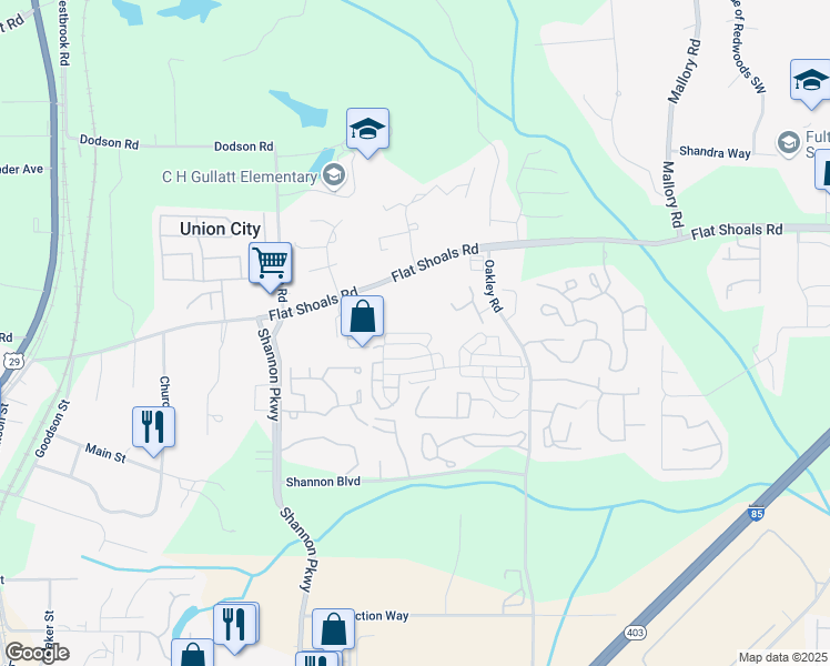 map of restaurants, bars, coffee shops, grocery stores, and more near 8280 Oakley Circle in Union City