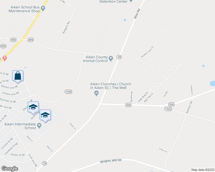 map of restaurants, bars, coffee shops, grocery stores, and more near 308 Wire Road in Aiken