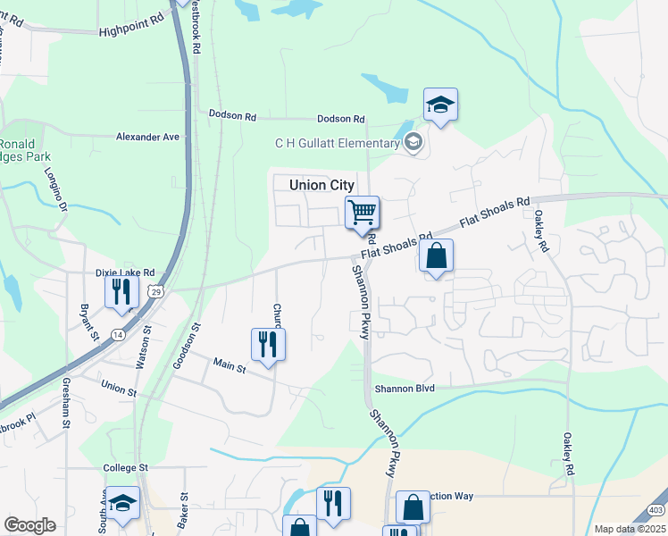 map of restaurants, bars, coffee shops, grocery stores, and more near 4700 Flat Shoals Road in Union City