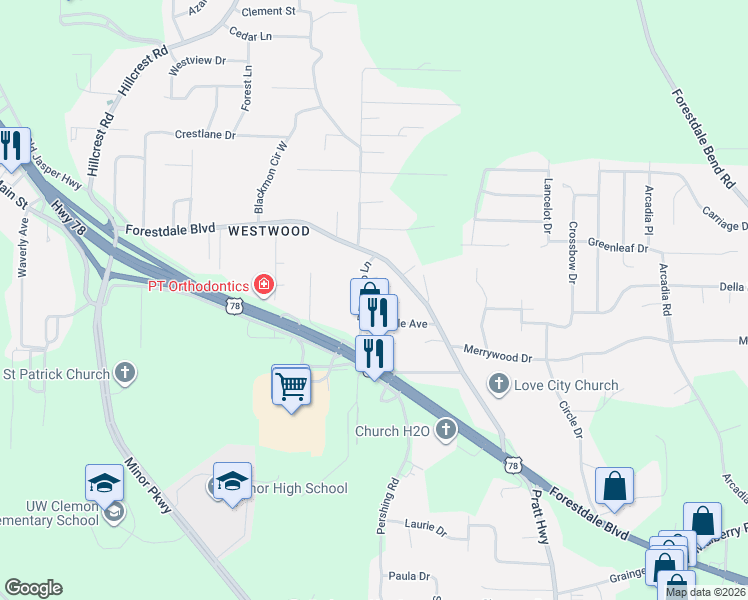 map of restaurants, bars, coffee shops, grocery stores, and more near 152 Howle Avenue in Birmingham