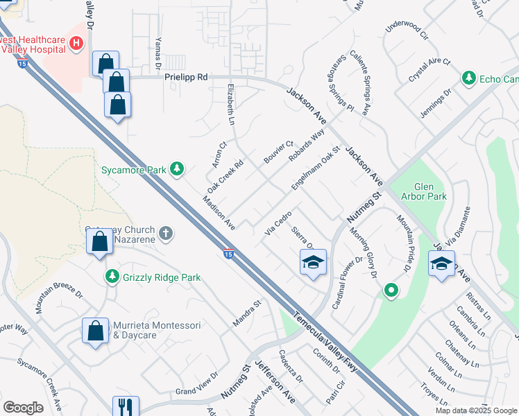 map of restaurants, bars, coffee shops, grocery stores, and more near 23608 Coast Live Oak Lane in Murrieta