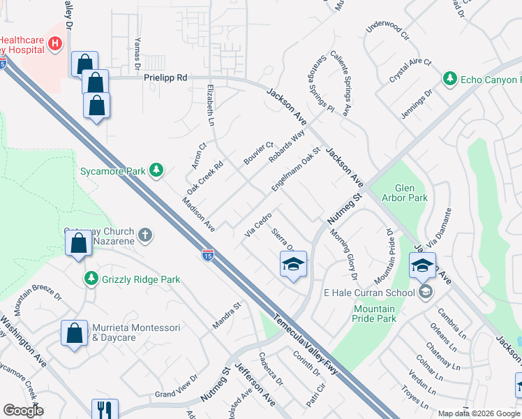 map of restaurants, bars, coffee shops, grocery stores, and more near 41121 Engelmann Oak Street in Murrieta