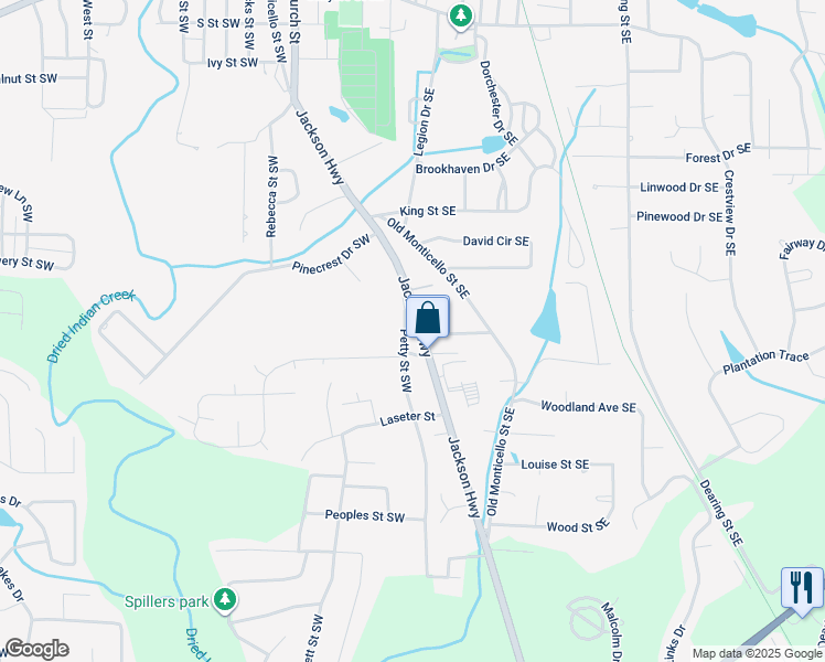 map of restaurants, bars, coffee shops, grocery stores, and more near 6125 Jackson Highway in Covington