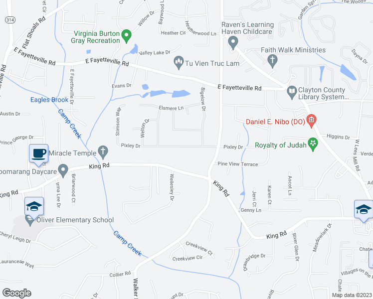 map of restaurants, bars, coffee shops, grocery stores, and more near 1286 Pixley Drive in Riverdale