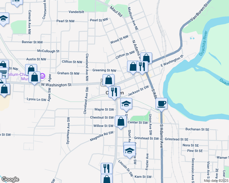 map of restaurants, bars, coffee shops, grocery stores, and more near 140 California Avenue Southwest in Camden