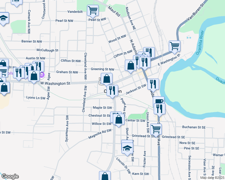 map of restaurants, bars, coffee shops, grocery stores, and more near 140 California Avenue Southwest in Camden