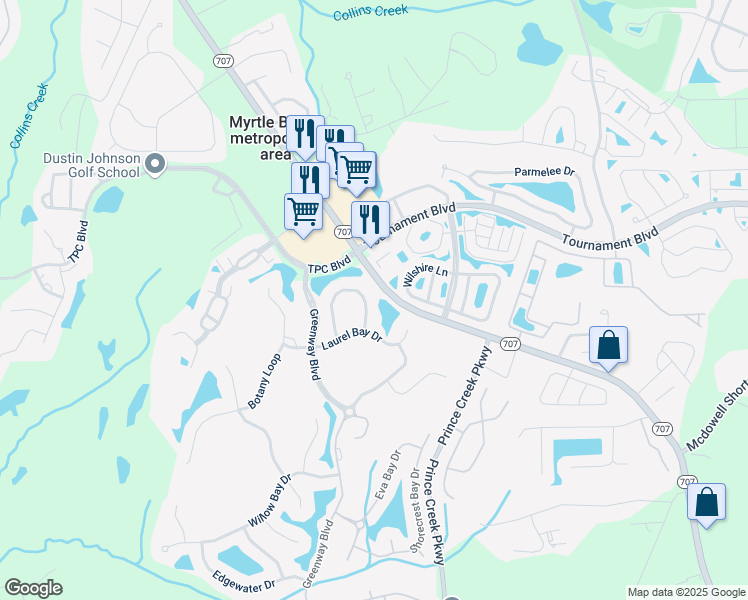 map of restaurants, bars, coffee shops, grocery stores, and more near 365 Green Creek Bay Circle in Murrells Inlet