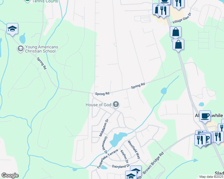 map of restaurants, bars, coffee shops, grocery stores, and more near 322 Spring Road in Covington