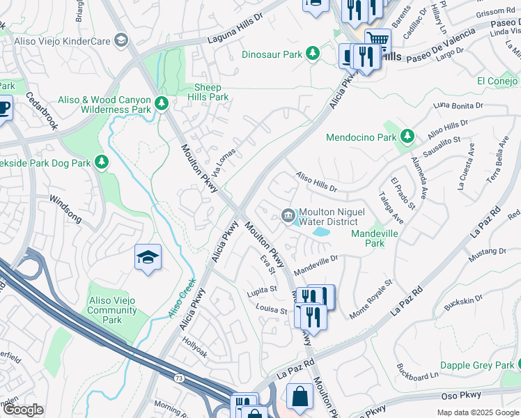 map of restaurants, bars, coffee shops, grocery stores, and more near 24314 Val Verde Court in Laguna Hills