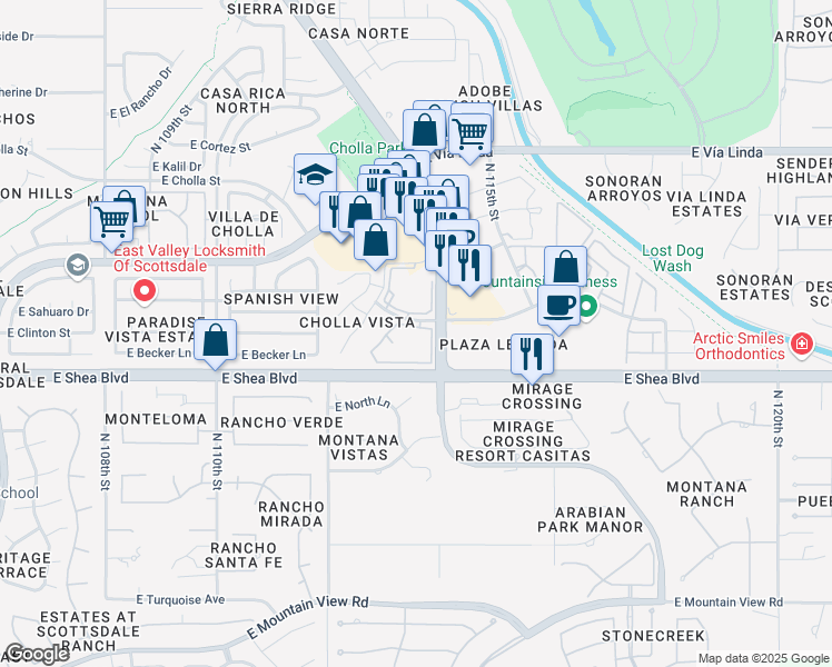 map of restaurants, bars, coffee shops, grocery stores, and more near 11375 East Sahuaro Drive in Scottsdale