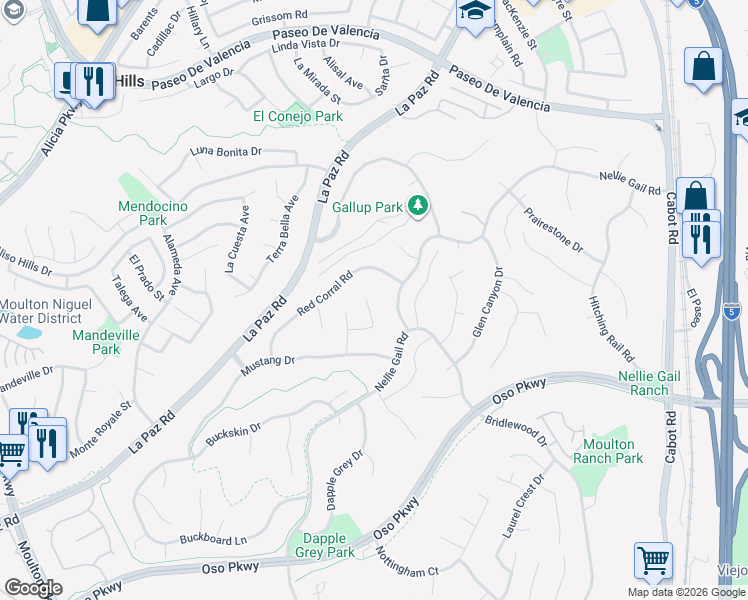map of restaurants, bars, coffee shops, grocery stores, and more near 25142 Anvil Circle in Laguna Hills