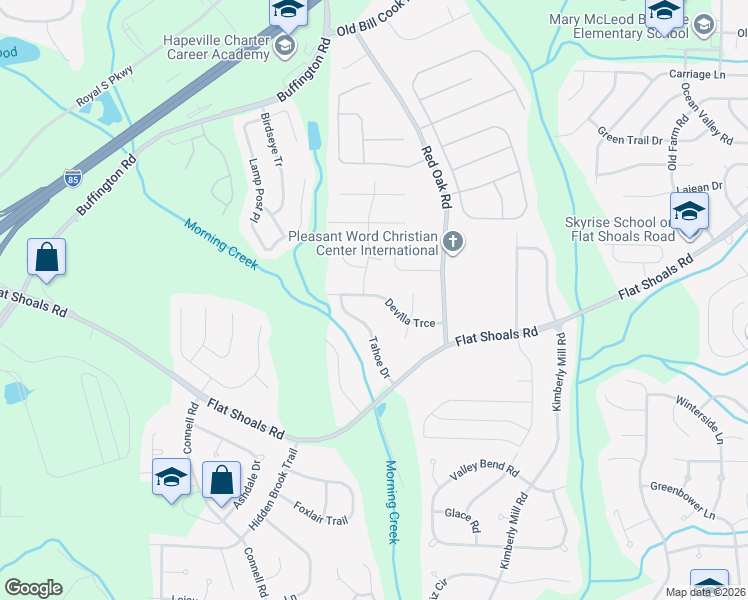 map of restaurants, bars, coffee shops, grocery stores, and more near 3260 Devilla Trce in College Park