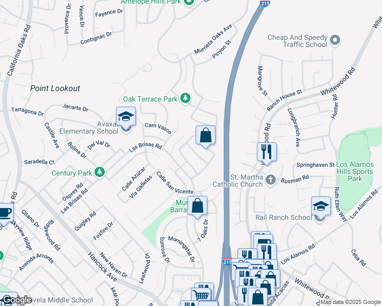 map of restaurants, bars, coffee shops, grocery stores, and more near 24515 Camino Mirabella in Murrieta