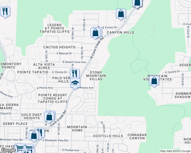 map of restaurants, bars, coffee shops, grocery stores, and more near 10631 North 15th Way in Phoenix