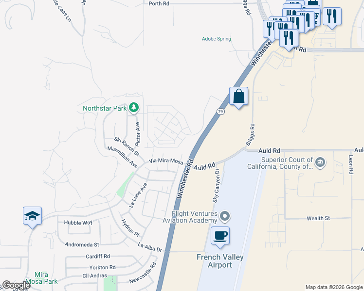 map of restaurants, bars, coffee shops, grocery stores, and more near 36956 Diego Springs Avenue in Murrieta