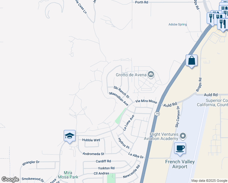 map of restaurants, bars, coffee shops, grocery stores, and more near 29682 Maxmillian Avenue in Murrieta