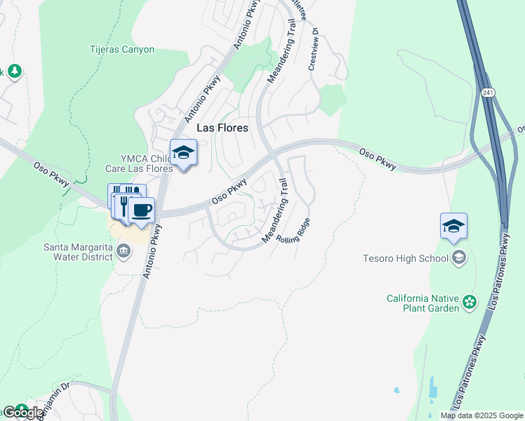 map of restaurants, bars, coffee shops, grocery stores, and more near 12 Poppyfield Lane in Rancho Santa Margarita