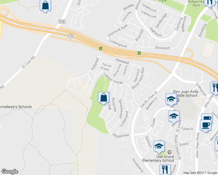 map of restaurants, bars, coffee shops, grocery stores, and more near 11 Coastal Oak in Aliso Viejo