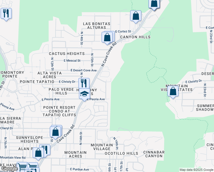 map of restaurants, bars, coffee shops, grocery stores, and more near 10631 North 15th Way in Phoenix