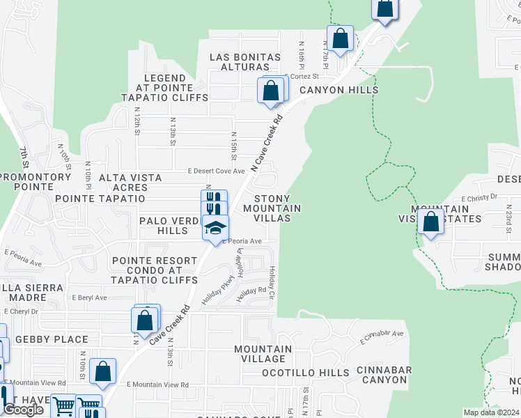 map of restaurants, bars, coffee shops, grocery stores, and more near 10631 North 15th Way in Phoenix