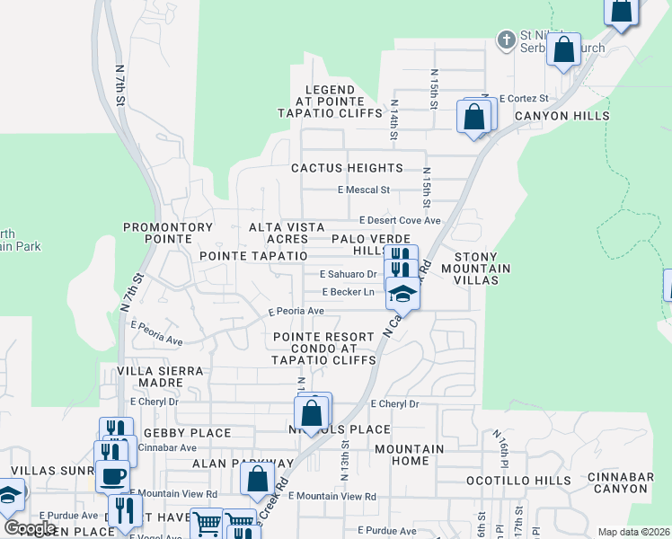 map of restaurants, bars, coffee shops, grocery stores, and more near 1245 East Sahuaro Drive in Phoenix