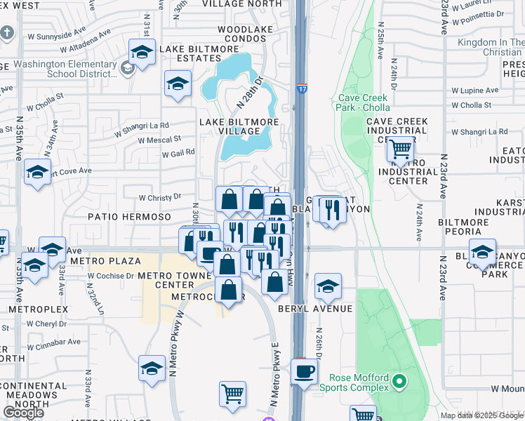 map of restaurants, bars, coffee shops, grocery stores, and more near 2738 West Peoria Avenue in Phoenix