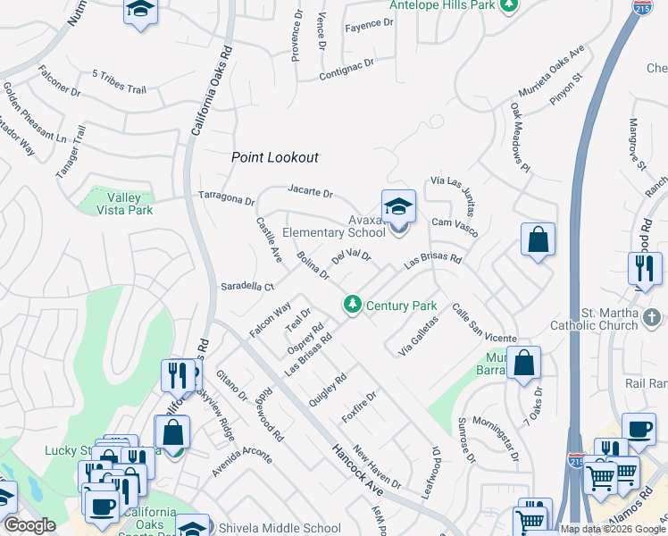 map of restaurants, bars, coffee shops, grocery stores, and more near 39684 Kilkare Circle in Murrieta