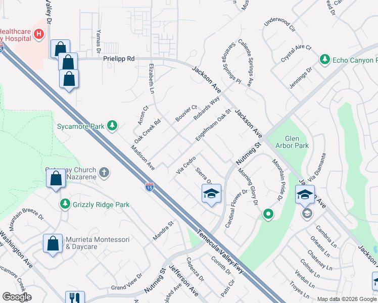 map of restaurants, bars, coffee shops, grocery stores, and more near 41121 Engelmann Oak Street in Murrieta