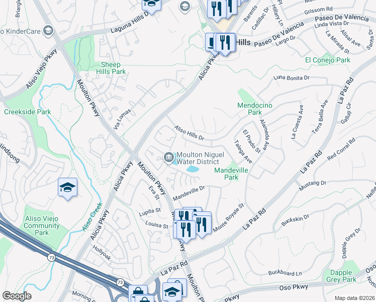 map of restaurants, bars, coffee shops, grocery stores, and more near 26092 Los Cerros Drive in Laguna Hills