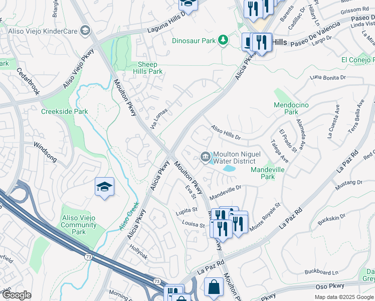 map of restaurants, bars, coffee shops, grocery stores, and more near 24314 Val Verde Court in Laguna Hills