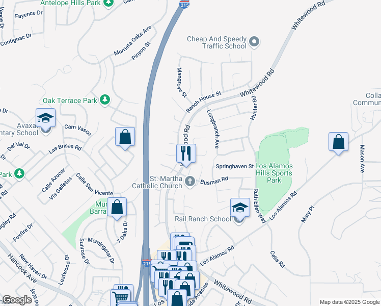 map of restaurants, bars, coffee shops, grocery stores, and more near 36845 Doreen Drive in Murrieta