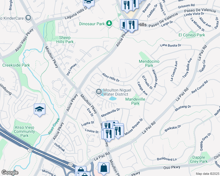 map of restaurants, bars, coffee shops, grocery stores, and more near 26092 Los Cerros Drive in Laguna Hills