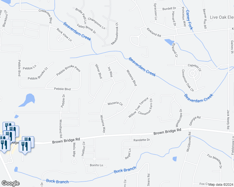 map of restaurants, bars, coffee shops, grocery stores, and more near 320 Wisteria Way in Covington