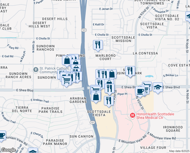 map of restaurants, bars, coffee shops, grocery stores, and more near in Scottsdale