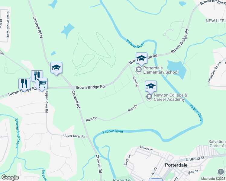 map of restaurants, bars, coffee shops, grocery stores, and more near 40 Manor Oak Lane in Covington