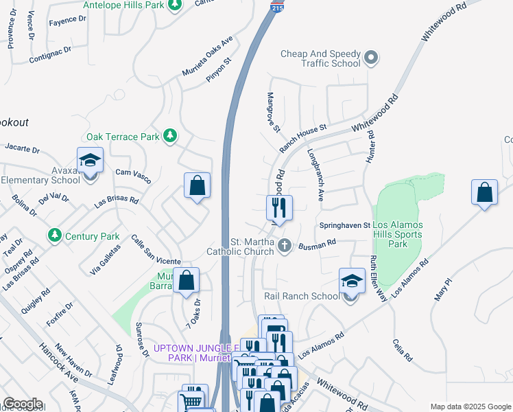 map of restaurants, bars, coffee shops, grocery stores, and more near 27574 Sunset Way in Murrieta